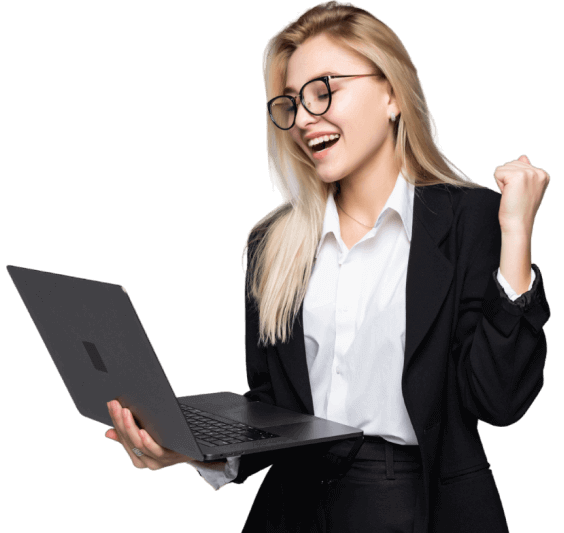 Person celebrating with a laptop